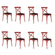 Kit 8 Cadeiras Katrina Assento Corano Preto Aço Vermelho