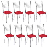 Kit 8 cadeiras Lara cromada para cozinha-assento sintético vermelho-Gat Magazine