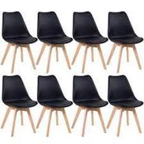 Kit 8 Cadeiras Leda Charles Eames Saarinen Wood Preta