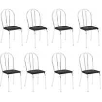 Kit 8 Cadeiras Lisboa Cromada Para Cozinha ou Área Gourmet-Assento Sintético Preto