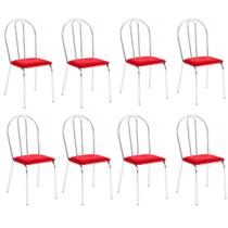 Kit 8 Cadeiras Lisboa Cromada Para Cozinha ou Área Gourmet-Assento Sintético Vermelho