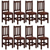 Kit 8 Cadeiras Madeira Maciça Estofado material sintético Marrom Diamante Cor Castanho Nemargi