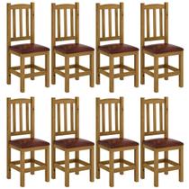 Kit 8 Cadeiras Madeira Maciça Estofado material sintético Marrom Diamante Cor Nogueira Nemargi