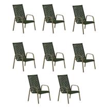 Kit 8 Cadeiras para Área Externa Luna em Corda Náutica Verde e Alumínio Champagne - STAR MOBILIA