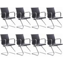 Kit 8 Cadeiras para Escritório Interlocutor Fixa Esteirinha material sintético Office Preto