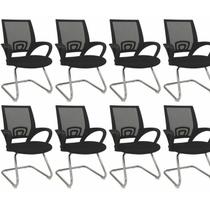 Kit 8 Cadeiras para Escritório Interlocutor Fixa Tela Mesh