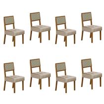 Kit 8 Cadeiras para Sala de Jantar Pés em Madeira Maciça Liz Bege/Cinamomo/Veludo