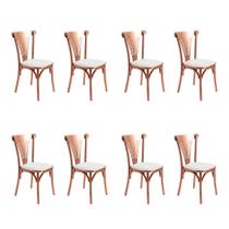 Kit 8 Cadeiras Paris Luxo Sala de Jantar Varanda Estrutura Aço Cobre Funcional Premium - Cobre/branc