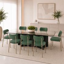 Kit 8 Cadeiras Sala de Jantar Lisa Pés Champanhe PU Verde M2 - Monari Design Kit 8 Cadeiras Sala de Jantar Lisa Pés Champanhe PU Verde M2 - Monari Design
