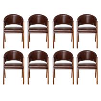 Kit 8 Cadeiras Sala de Jantar Premium com Braço Madeira Maciça material sintético Movellu Home