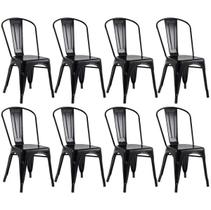 Kit 8 Cadeiras Tolix Iron Design Preta Aço Industrial Sala Cozinha Jantar Bar - Universal Mix