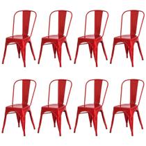 Kit 8 Cadeiras Tolix Iron Design Vermelha Aço Industrial Sala Cozinha Jantar Bar - Waw Design