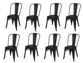 Kit 8 Cadeiras tolix iron ferro preta fosca Aço Industrial Sala Cozinha Jantar Bar