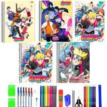 Kit 8 Cadernos Boruto Grande Arame Capa Dura Com 40 Itens