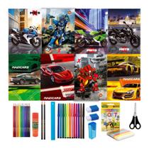 Kit 8 Cadernos Brochura Menino Material Escolar + Acessórios Kit 8 Cadernos Brochura Menino Material Escolar + Acessórios