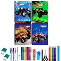 Kit 8 Cadernos Pickup Carro Capa Dura Grande Arame 38 Itens