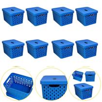 Kit 8 Caixa Cesto Organizador Multiuso Empilhável 17 L Azul