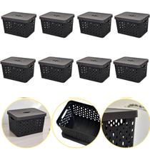 Kit 8 Caixa Cesto Organizador Multiuso Empilhável 17 L Preto Kit 8 Caixa Cesto Organizador Multiuso Empilhável 17 L Preto