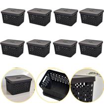 Kit 8 Caixa Cesto Organizador Multiuso Empilhável 17 L Preto