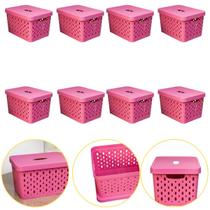 Kit 8 Caixa Cesto Organizador Multiuso Empilhável 17 L Rosa