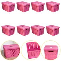 Kit 8 Caixa Cesto Organizador Multiuso Empilhável 17 L Rosa