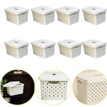 Kit 8 Caixa Cesto Organizador Multiuso Empilhável 17L Branco Kit 8 Caixa Cesto Organizador Multiuso Empilhável 17L Branco