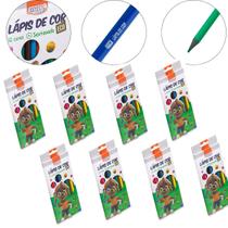 Kit 8 Caixa Lápis de Cor 12 Cores Resina Reciclada Sextavado