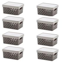 Kit 8 Caixa Organizadora C/ Tampa Quadratta 19x14x10 Cinza Kit 8 Caixa Organizadora C/ Tampa Quadratta 19x14x10 Cinza