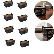 Kit 8 Caixa Organizadora Cesto Com Tampa Cor Amadeirada 8 L
