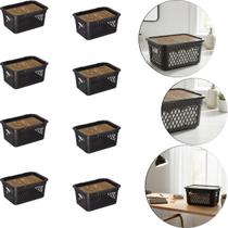 Kit 8 Caixa Organizadora Cesto Telado Tampa Basculante 2,5 L