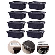 Kit 8 Caixa Organizadora Multiuso 31L Empilhável Trava E