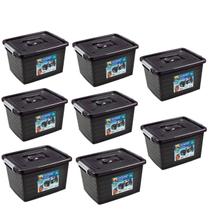 Kit 8 Caixa Organizadora Multiuso Preta C/ Tampa 30L Kit 8 Caixa Organizadora Multiuso Preta C/ Tampa 30L