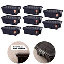 Kit 8 Caixas Contêiner Organizador Multiuso 11 Lts Preto C/ Tampa e Rodas