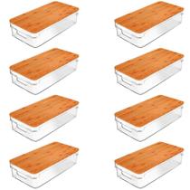 Kit 8 Caixas Organizadoras 3,5L Com Tampa De Bambu Clear Ou