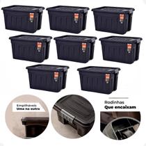 Kit 8 Caixas Organizadoras Grande 53 Litros Tampa E Rodas