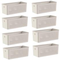 Kit 8 Caixas Organizadoras Multiuso 6,6L Cestos Retangulares com Alças Bege Flow Ou