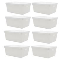 Kit 8 Caixas Organizadoras Multiuso Decorativa 15L Branca Kit 8 Caixas Organizadoras Multiuso Decorativa 15L Branca