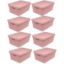 Kit 8 Caixas Organizadoras Multiuso Decorativa Juta 15L Rosa