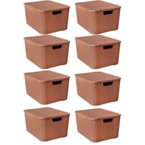 Kit 8 Caixas Organizadoras Rattan Marrom 40 Litros C/ Tampa 25602 Arqplast