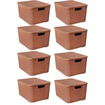 Kit 8 Caixas Organizadoras Rattan Marrom 40 Litros Tampa 256