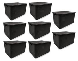 Kit 8 Caixas Organizadoras Rattan PRETA 40 Litros Arqplast
