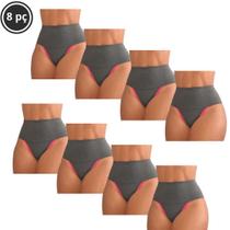 Kit 8 Calcinha Feminina Power Fitness Cós Alto Compressão pra Barriga