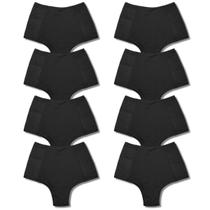 Kit 8 Calcinhas Cinta Elástico Lateral Segura Culote Preto
