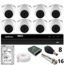 Kit 8 Câmeras 1220 D Mic 1080p Com Microfone Dvr Intelbras 1216-c Mhdx Com Acesso Remoto Hd 2tb