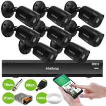 Kit 8 Câmeras Black Intelbras VHD 1220 B G6 Full HD 1080p + DVR Intelbras MHDX 1208 + Acessórios