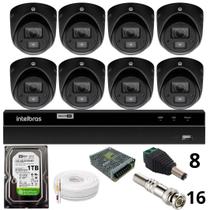 Kit 8 Câmeras Bullet 3220d Mini Black Com Áudio Dvr Intelbras 1216-c Mhdx Com Acesso Remoto Hd 1tb