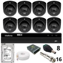 Kit 8 Câmeras Bullet 3220d Mini Black Com Áudio Dvr Intelbras 1216-c Mhdx Com Acesso Remoto Hd 2tb