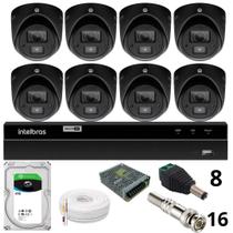 Kit 8 Câmeras Bullet 3220d Mini Black Com Áudio Dvr Intelbras 1216-c Mhdx Com Acesso Remoto Hd 6tb