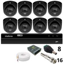 Kit 8 Câmeras Bullet 3220d Mini Black Com Áudio Dvr Intelbras 1216-c Mhdx Com Acesso Remoto Sem Hd