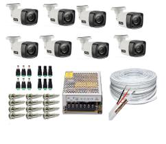 Kit 8 Câmeras Bullet Hd 720p 1Mp Com Cabo e Conectores